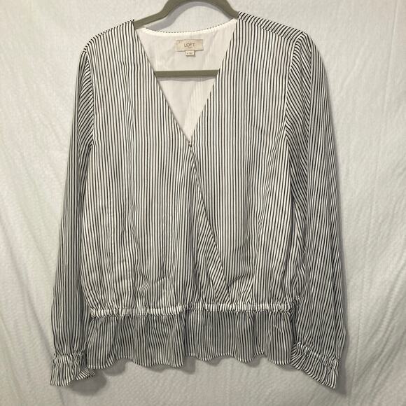 Loft Women's Size Medium Striped Peplum Blouse - Picture 1 of 8